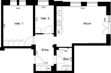 3 værelses lejlighed på 92 m2