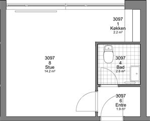 1 værelses lejlighed på 35 m2