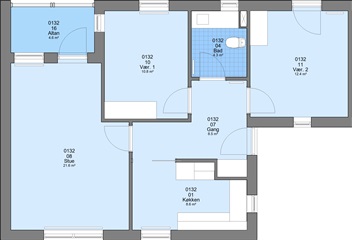 3 værelses lejlighed på 84 m2