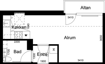 1 værelses lejlighed på 37 m2