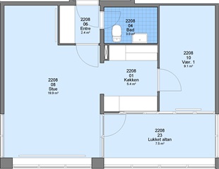 2 værelses lejlighed på 54 m2
