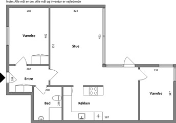 3 værelses lejlighed på 80 m2