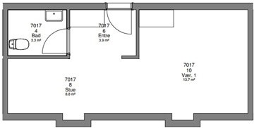1 værelses lejlighed på 49 m2