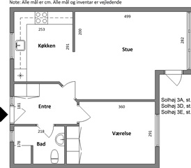 2 værelses lejlighed på 55 m2