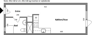1 værelses lejlighed på 43 m2